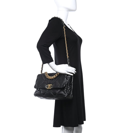 Goatskin Quilted Large Chanel 19 Flap Black