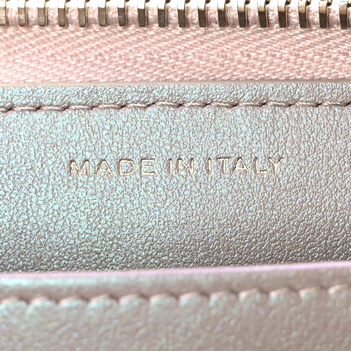 Iridescent Caviar Quilted Large Gusset Zip Around Wallet Beige