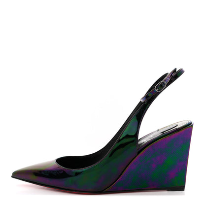 Christian Louboutin Patent Iridescent Sling Condorage 85 Wedge Pumps 37 Black 1 of 11