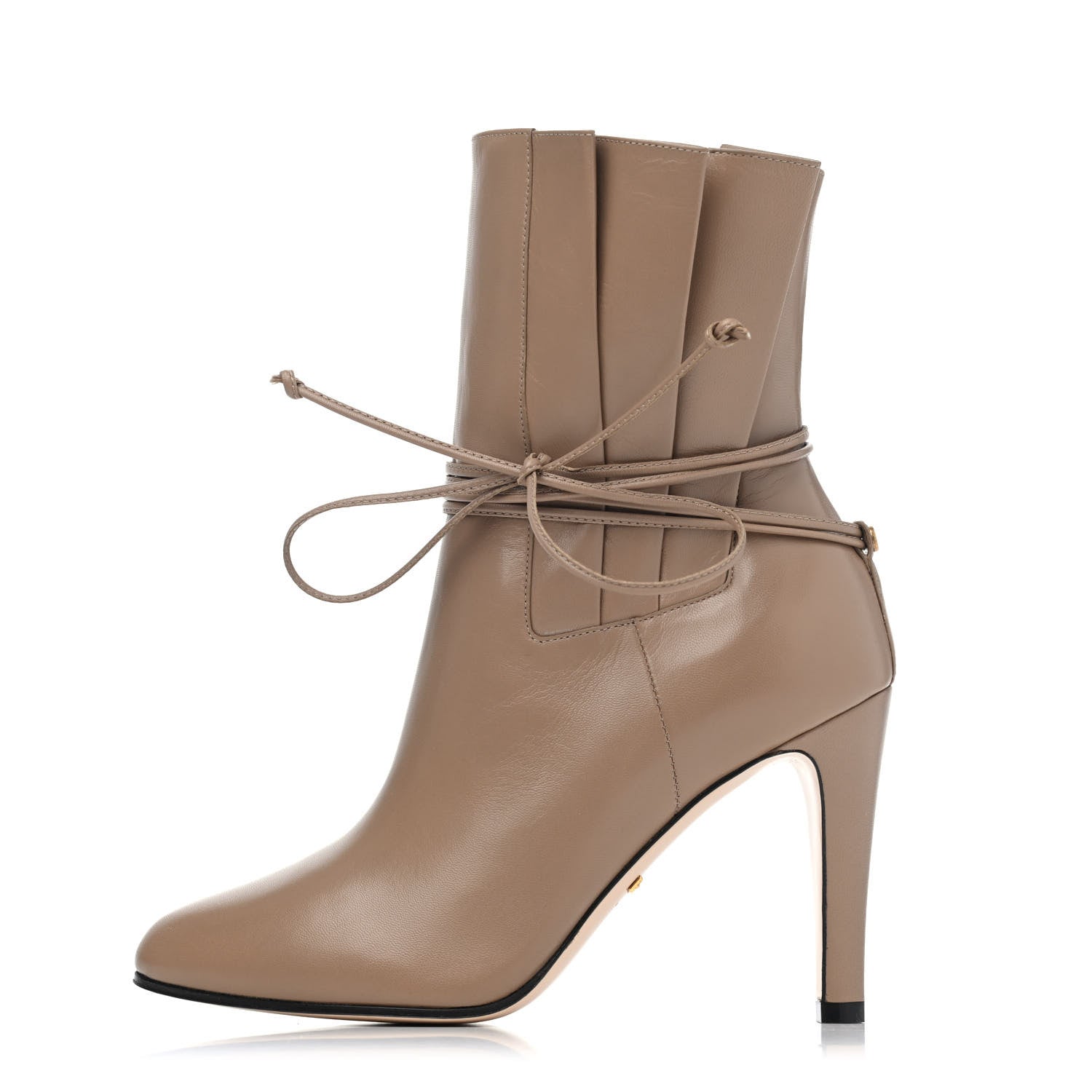 Gucci Calfskin Indya Bow Tie Ankle Boot 36 Mud 1 of 4