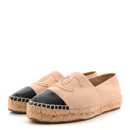 Chanel Lambskin CC Espadrilles 36 Beige Black 4 of 12
