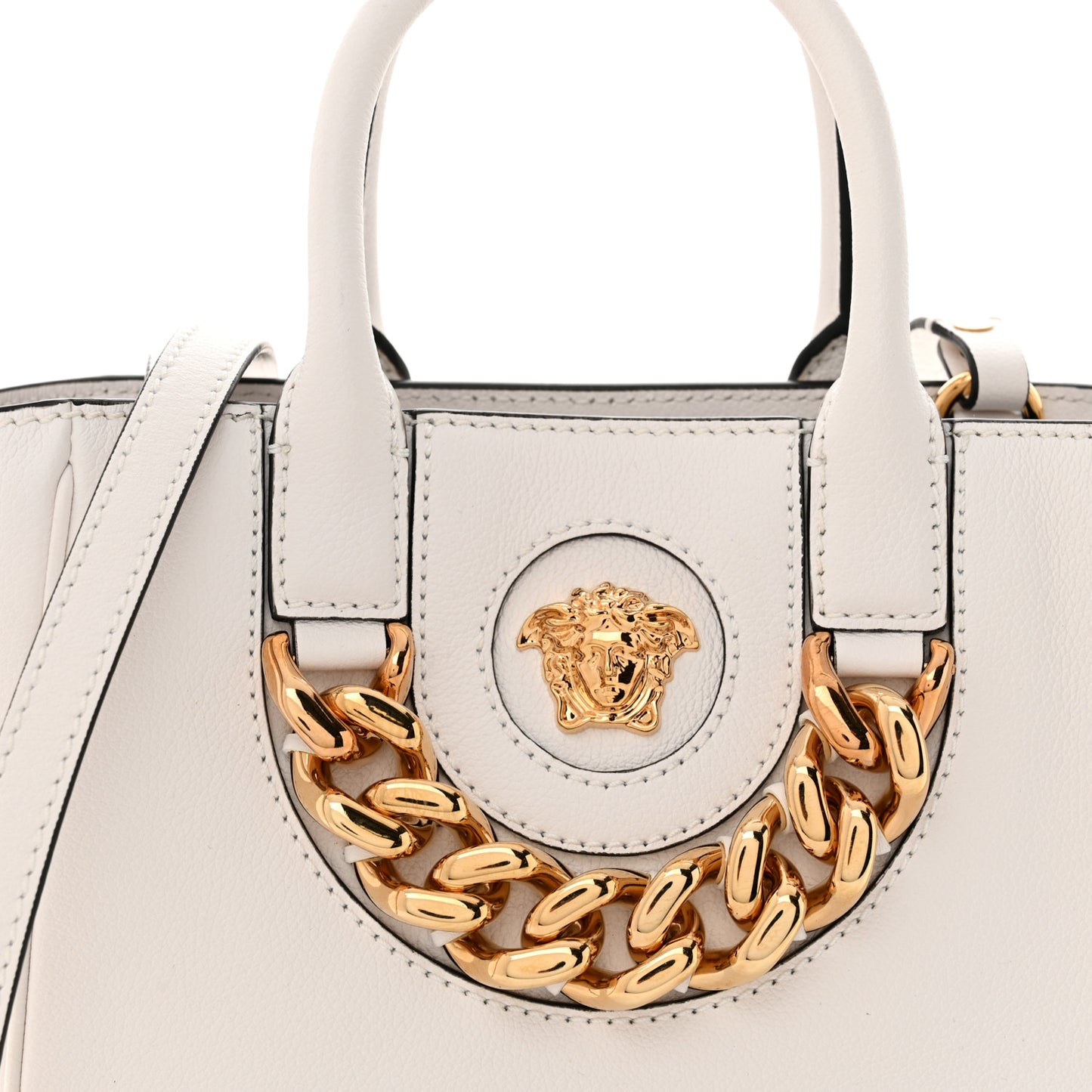 Grained Calfskin Small La Medusa Chain Tote White