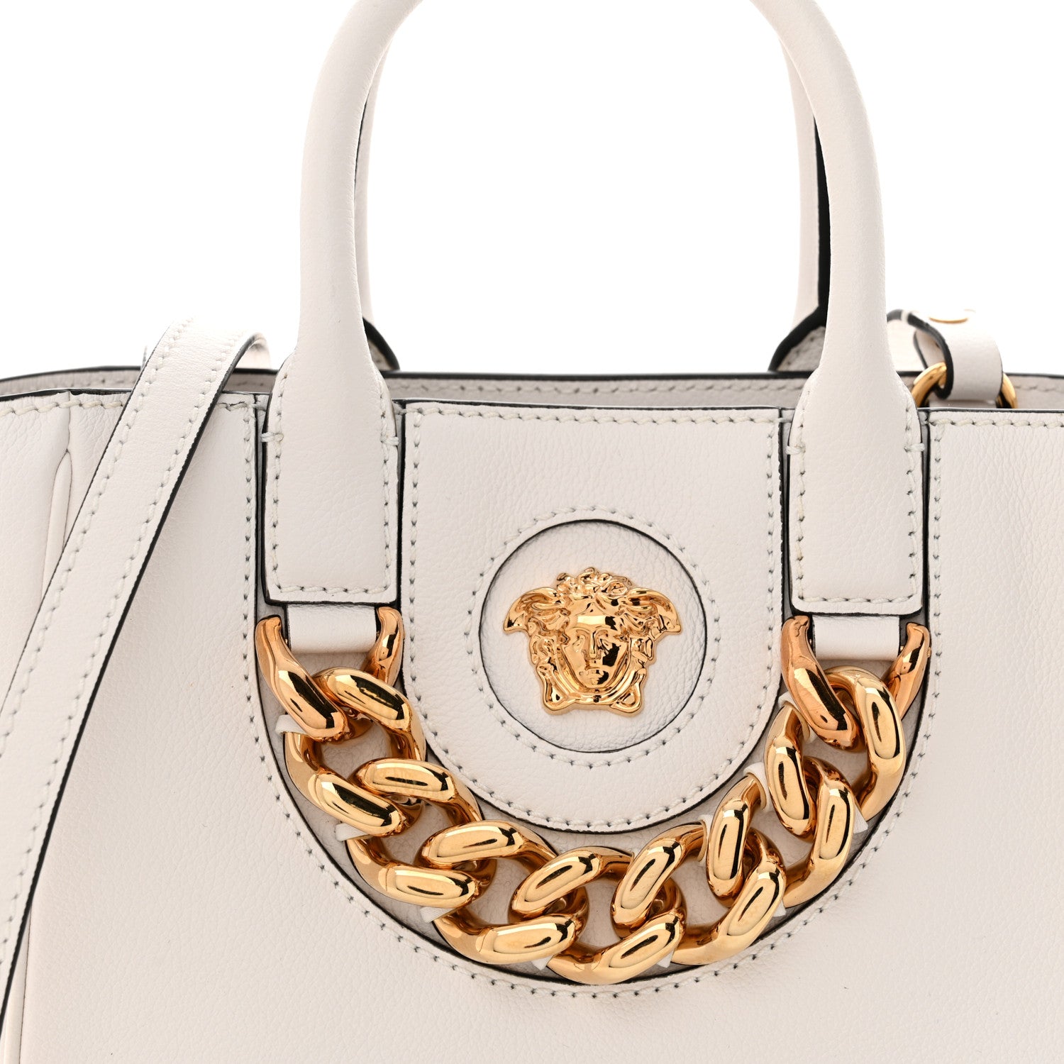 Versace Grained Calfskin Small La Medusa Chain Tote White 6 of 9