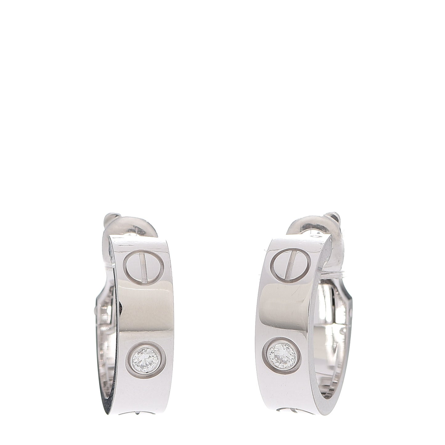 18K White Gold 2 Diamond 5.5mm LOVE Hoop Earrings