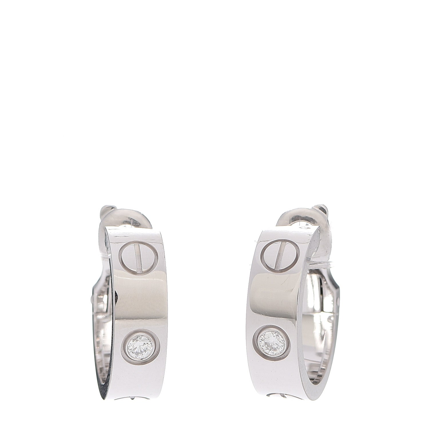 Cartier 18K White Gold 2 Diamond 5.5mm LOVE Hoop Earrings 1 of 6