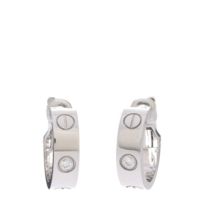 Cartier 18K White Gold 2 Diamond 5.5mm LOVE Hoop Earrings 1 of 6