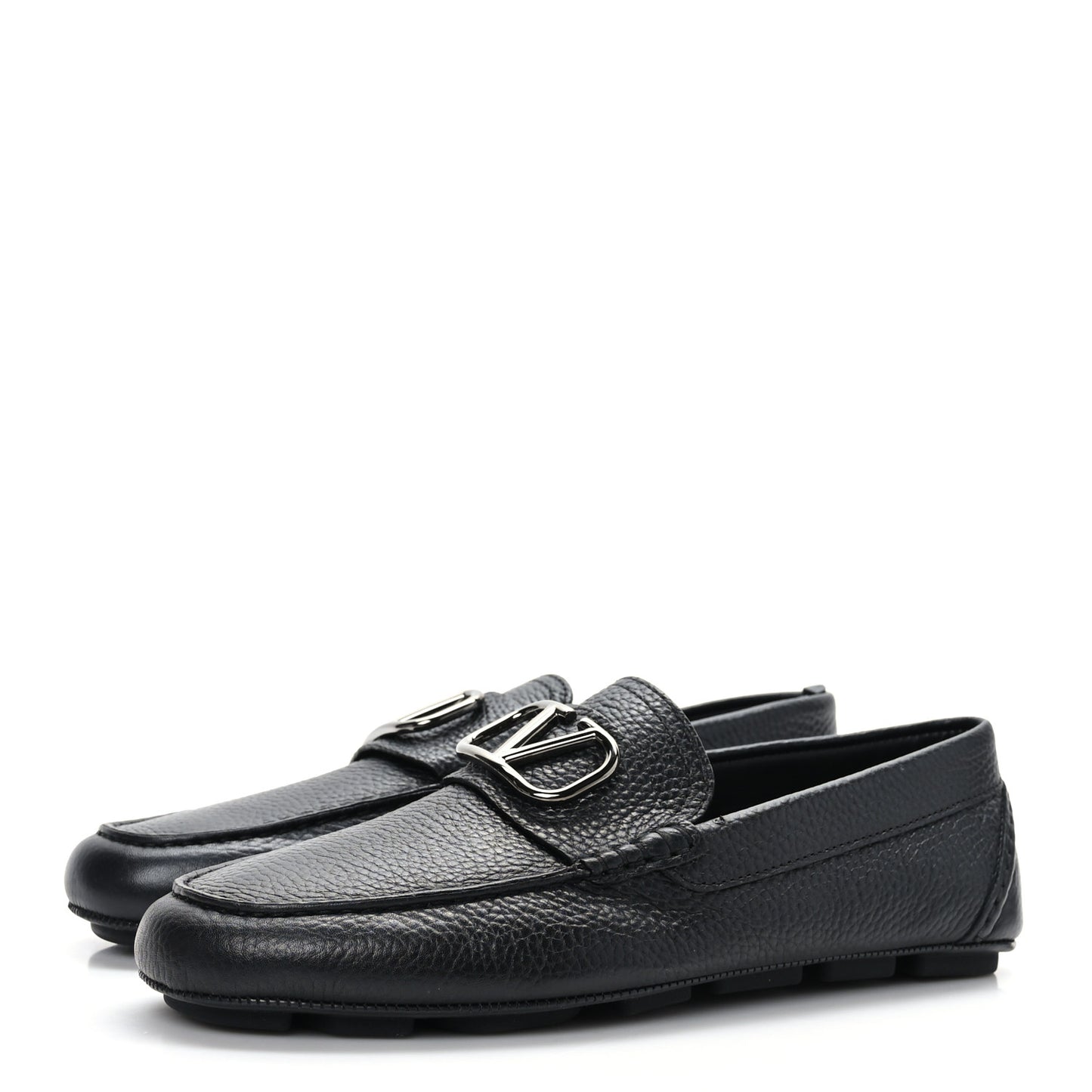 Grainy Calfskin Mens VLogo Driving Loafers 39.5 Black