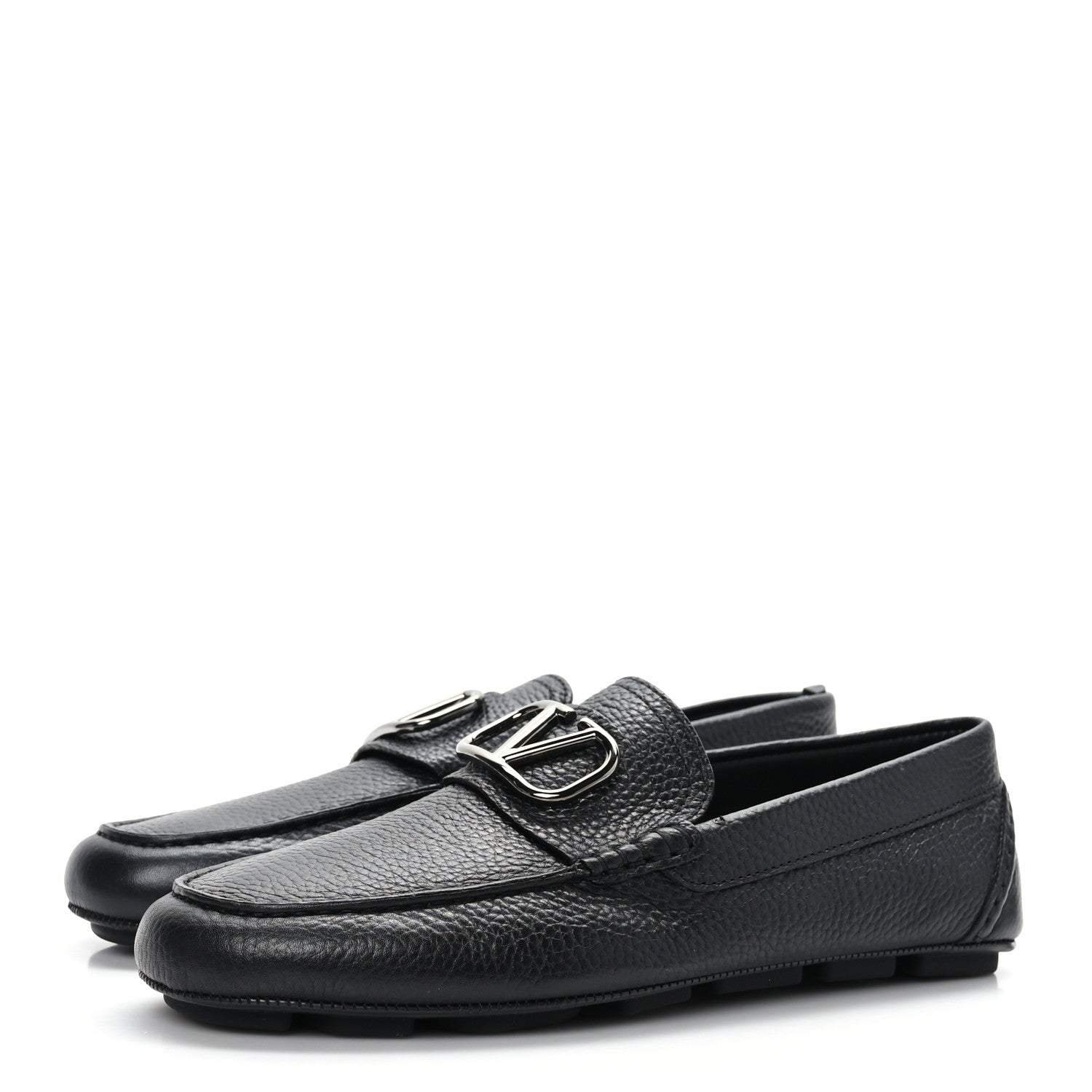 Valentino Garavani Grainy Calfskin Mens VLogo Driving Loafers 39.5 Black 3 of 8