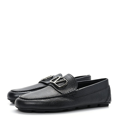 Valentino Garavani Grainy Calfskin Mens VLogo Driving Loafers 39.5 Black 3 of 8