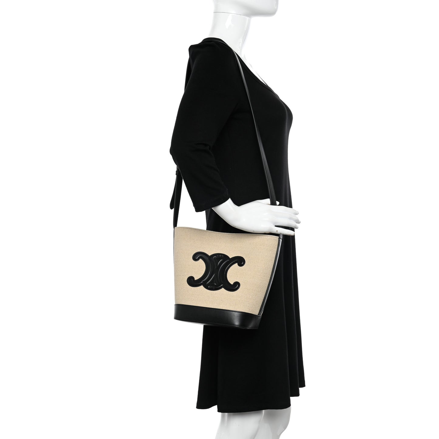 Canvas Calfskin Triomphe Small Bucket Bag Vanilla Black