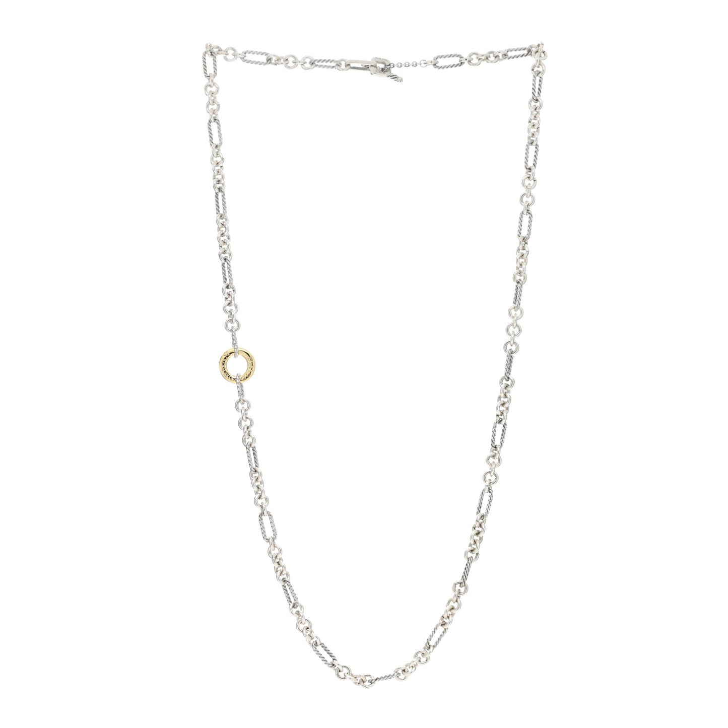 Sterling Silver 18K Yellow Gold Cable Figaro Long Necklace
