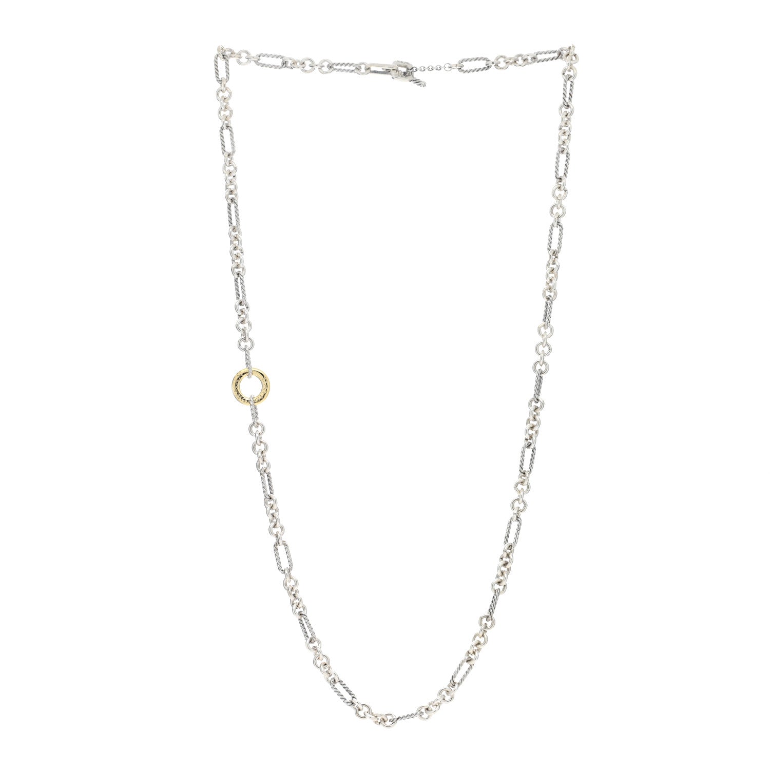 David Yurman Sterling Silver 18K Yellow Gold Cable Figaro Long Necklace 2 of 4