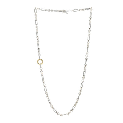 David Yurman Sterling Silver 18K Yellow Gold Cable Figaro Long Necklace 2 of 4