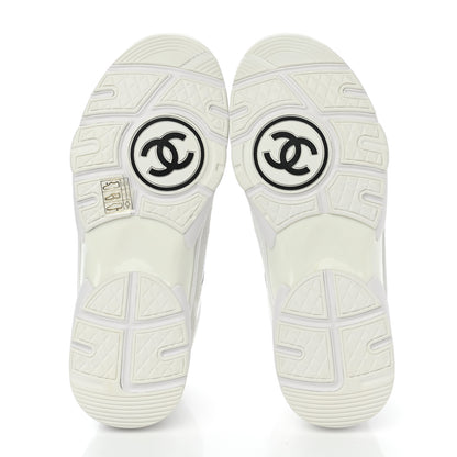 Chanel Suede Calfskin Fabric CC Sneakers 37.5 White 5 of 8