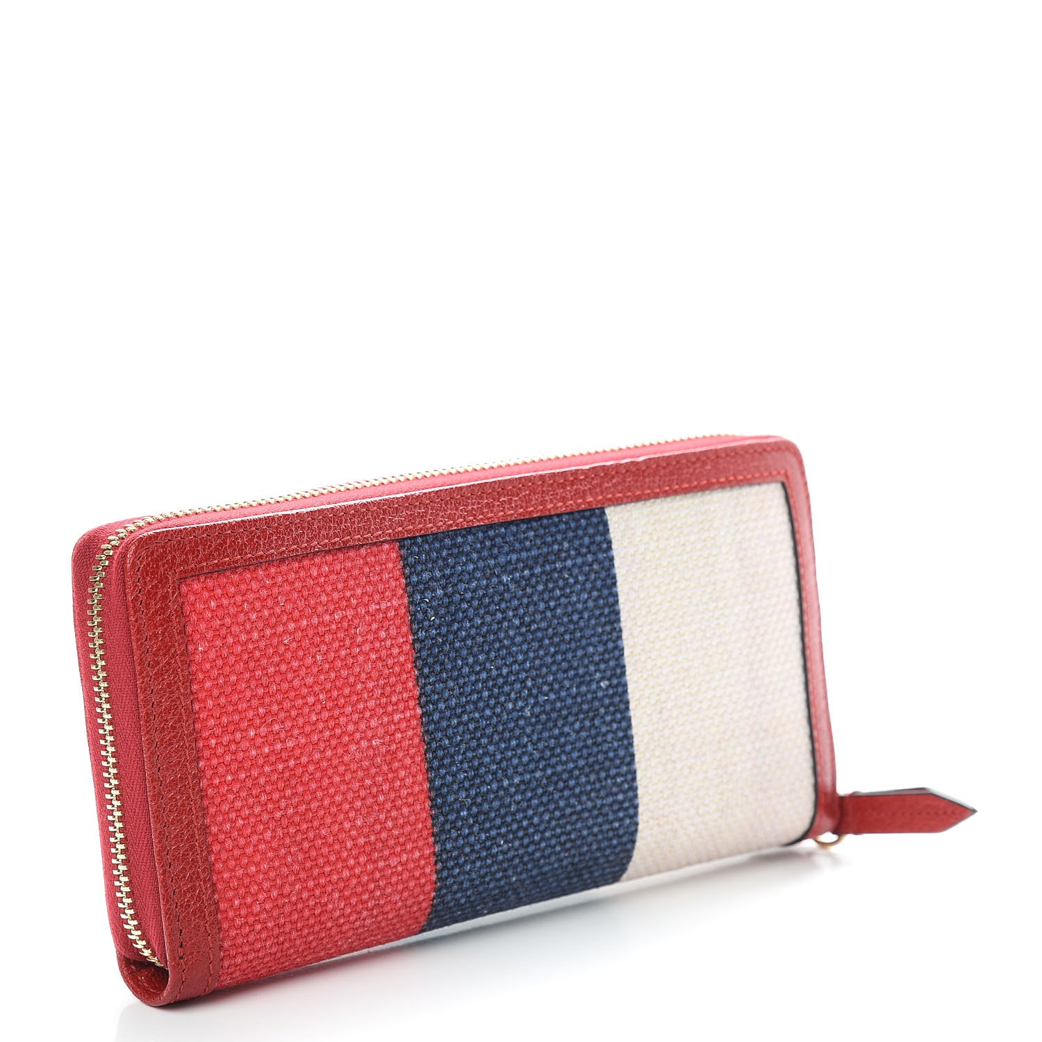 Gucci Canvas Sylvie Stripe Logo Zip Around Wallet Mystic White Hibiscus Red Maritime 3 of 8