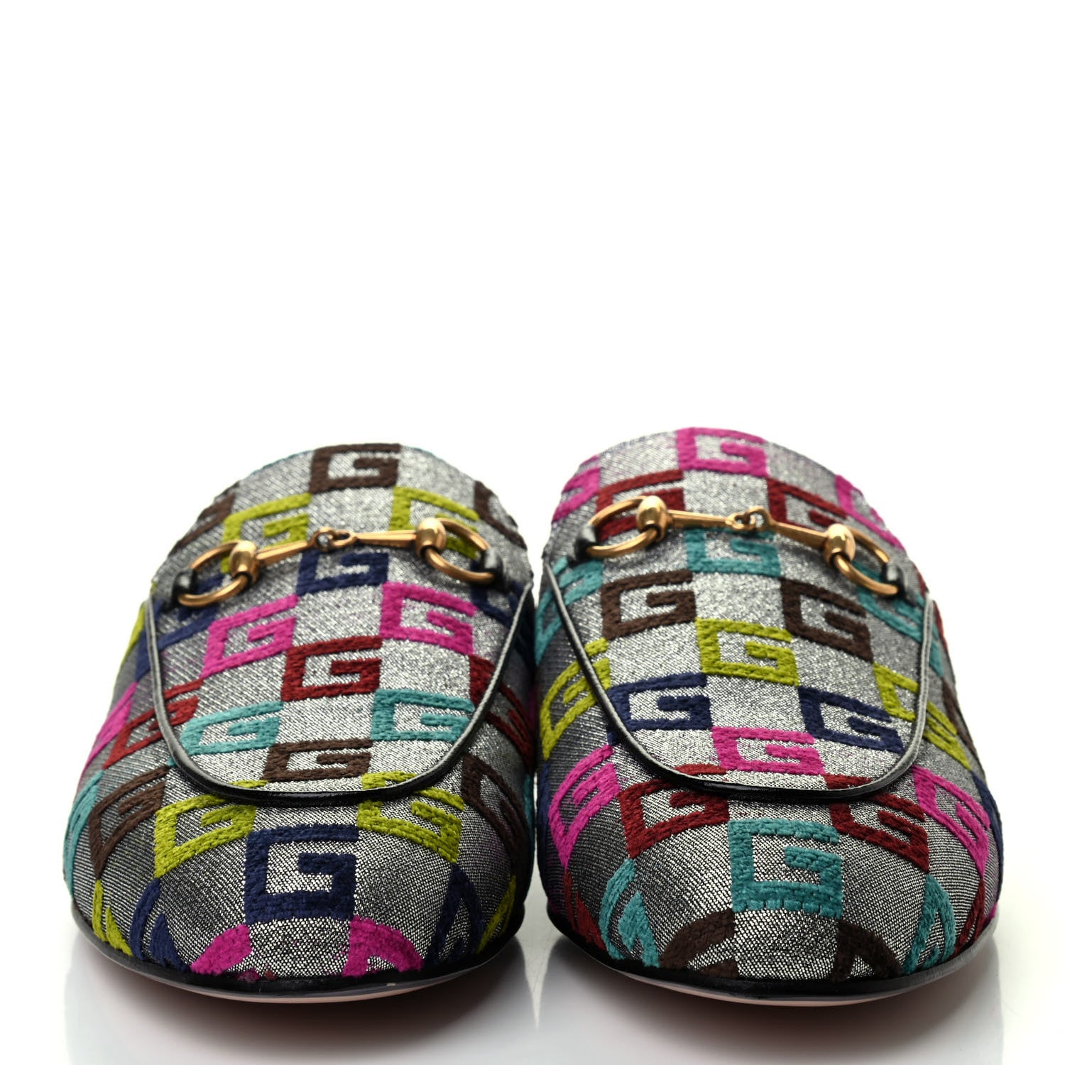 Gucci Velvet Lurex Square G Womens Princetown Slippers 40.5 Silver Multicolor 2 of 4