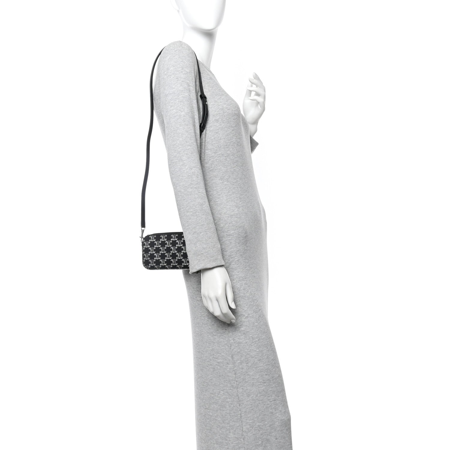 Celine Triomphe Canvas Horizontal Pouch Silver Black 3 of 23