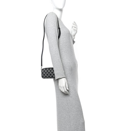 Celine Triomphe Canvas Horizontal Pouch Silver Black 3 of 23