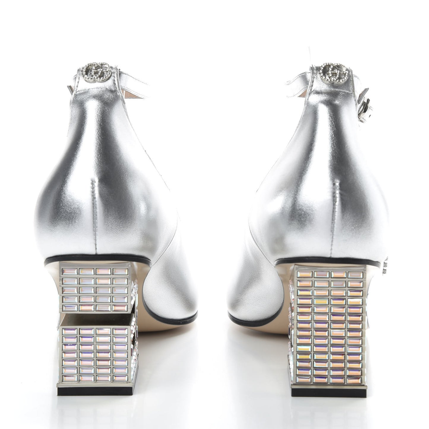 Metallic Nappa Crystal Square G Mid Heel Pumps 40.5 Silver