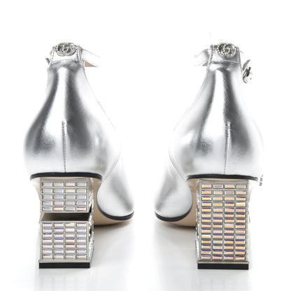 Gucci Metallic Nappa Crystal Square G Mid Heel Pumps 40.5 Silver 6 of 10