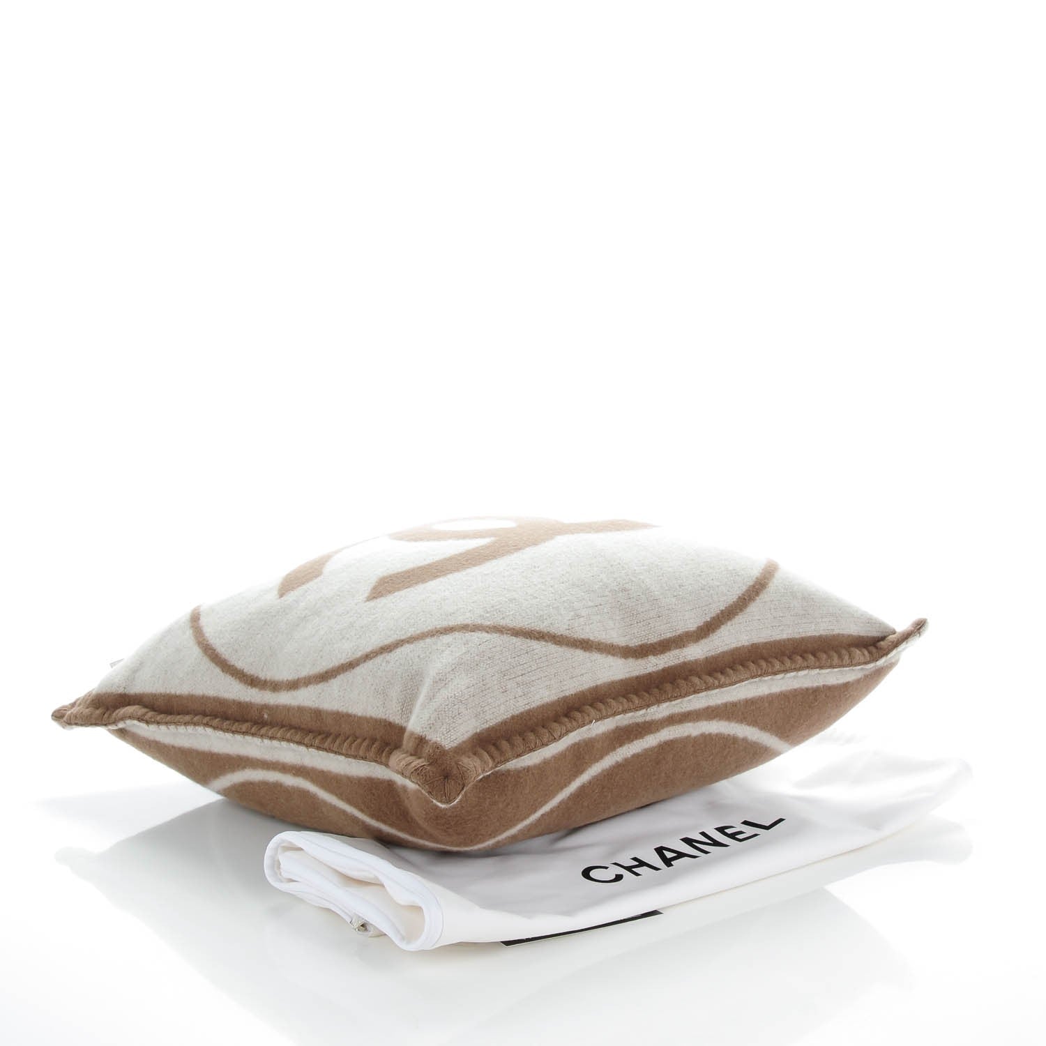 Chanel Merino Wool Cashmere CC Pillow Dark Beige Light Beige 4 of 7
