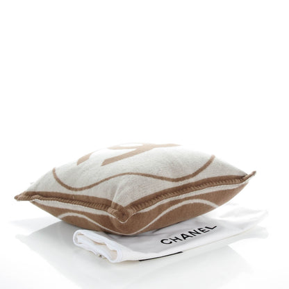 Chanel Merino Wool Cashmere CC Pillow Dark Beige Light Beige 4 of 7
