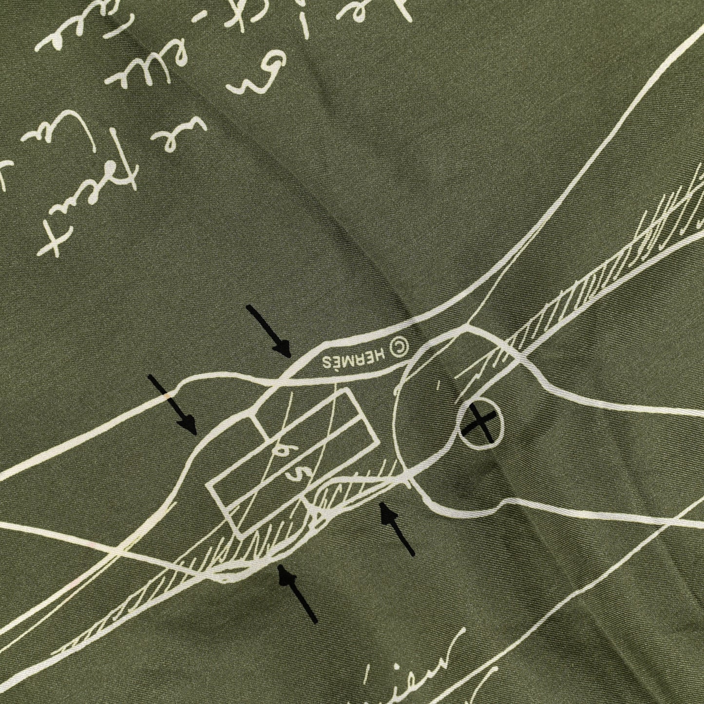 Silk Le Pegase d'Hermes Cut Wash 140 Scarf Kaki Gris Perle Or