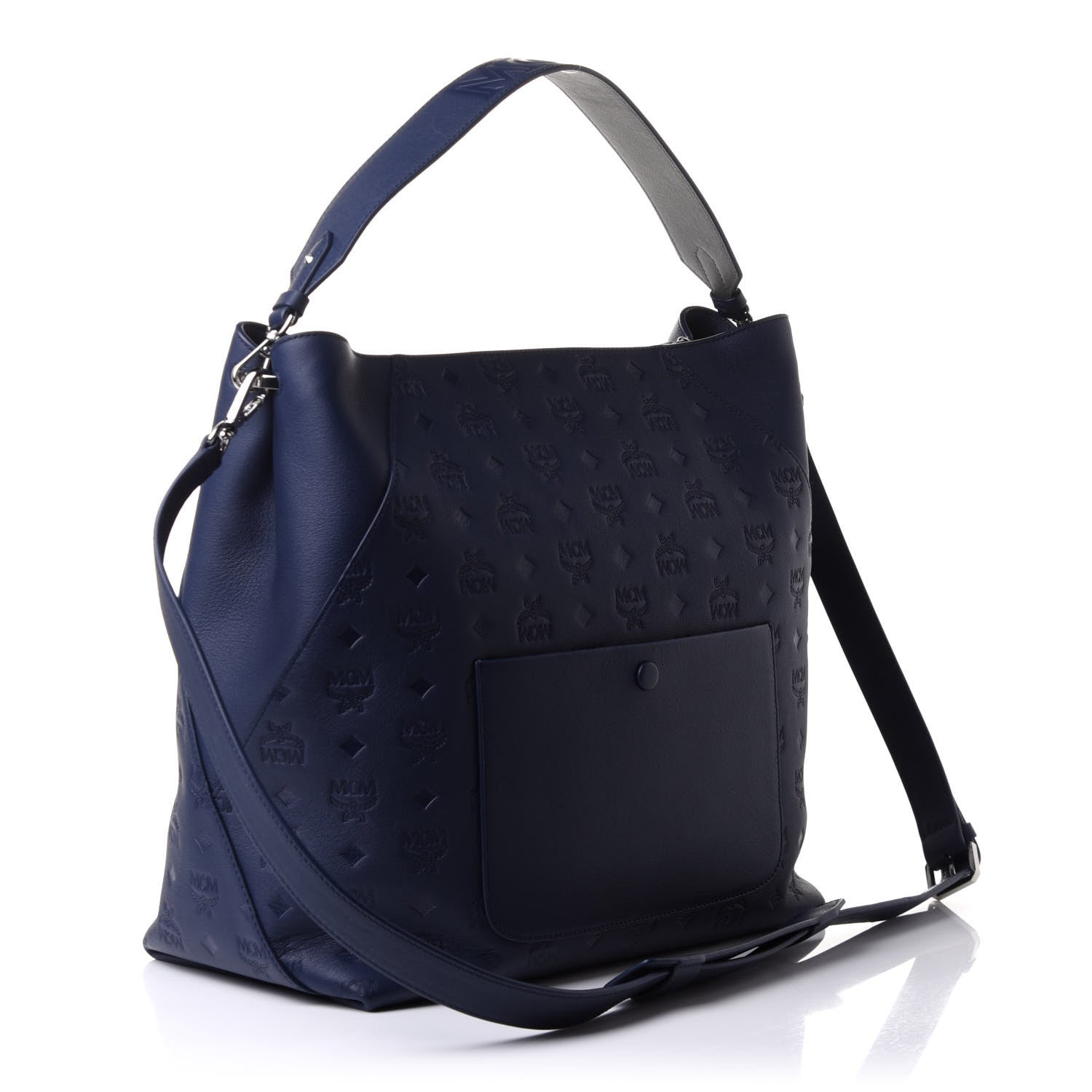 MCM Calfskin Ottomar Monogram Large Klara Hobo Navy Blue 6 of 13