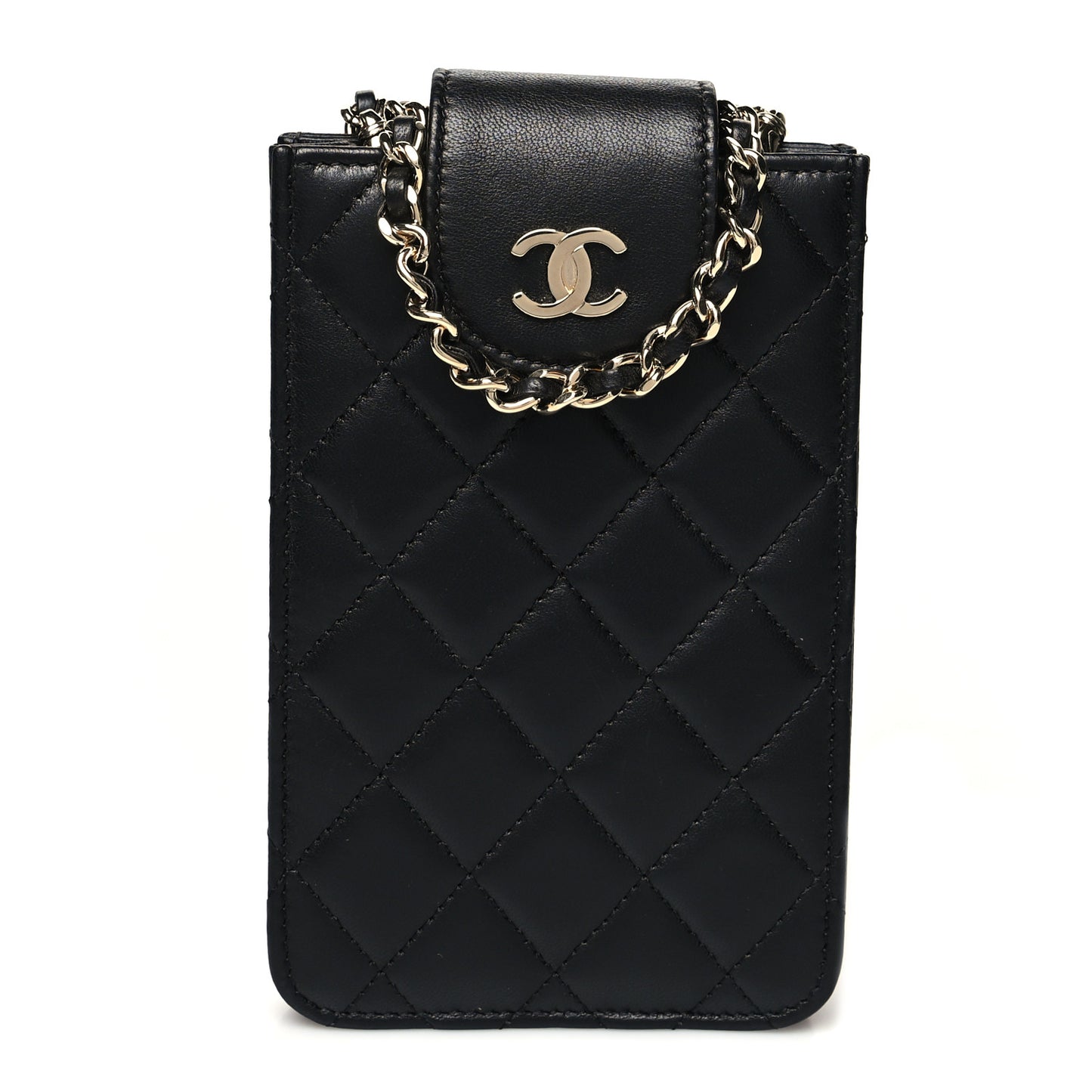 Lambskin Quilted CC Phone Holder Black