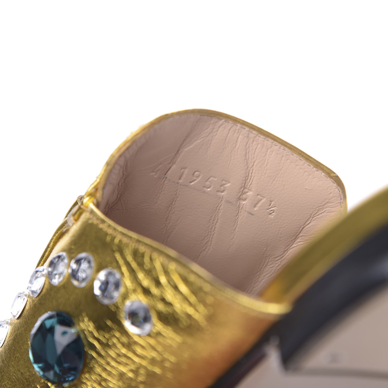 Gucci Metallic Nappa Crystal Womens Princetown Slippers 37.5 Gold 10 of 11