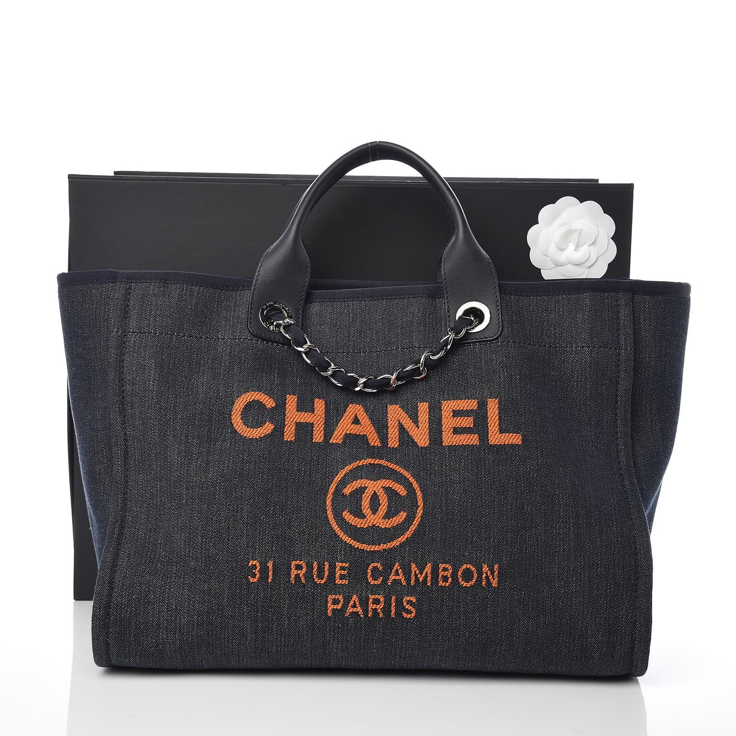 Denim Large Deauville Tote Blue Orange