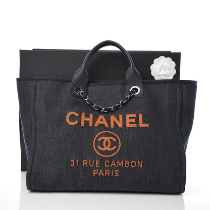 Chanel Denim Large Deauville Tote Blue Orange 10 of 10