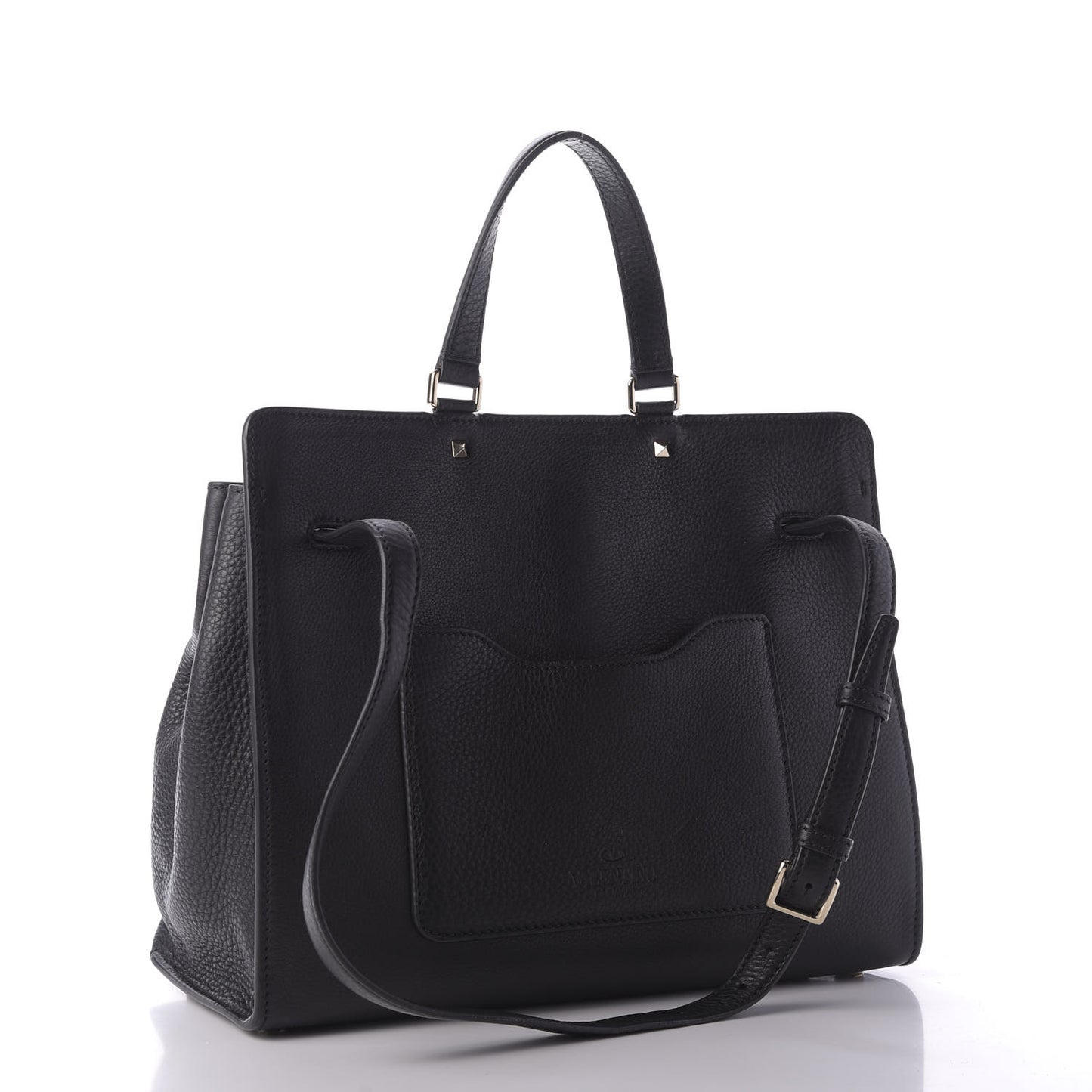 Pebbled Calfskin Large JoyLock Satchel Black
