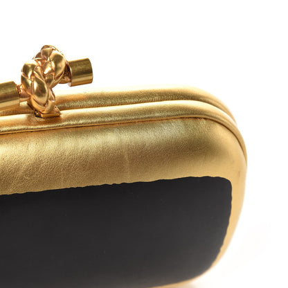 Bottega Veneta Gilded Waxed Leather Knot Clutch Gold Black 7 of 9