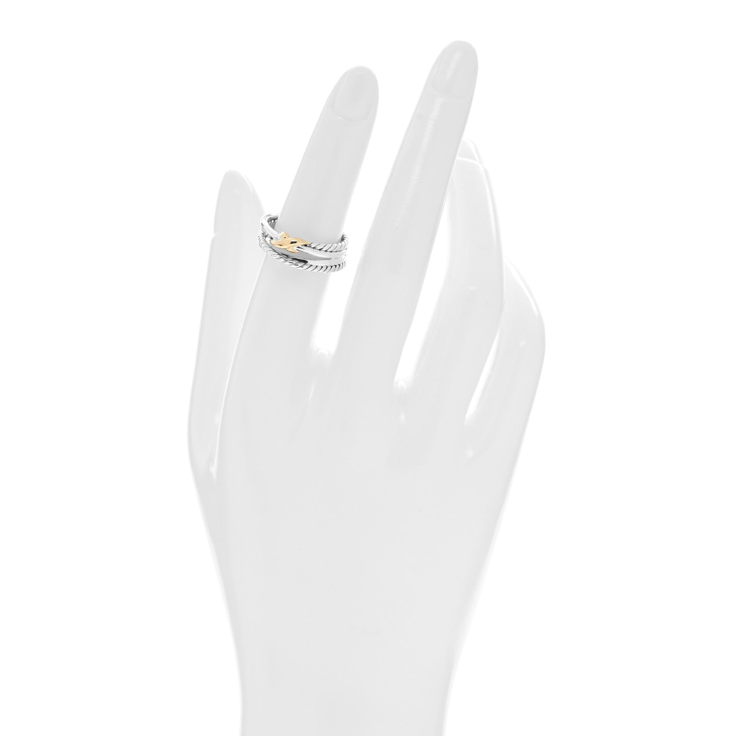 David Yurman Sterling Silver 18K Yellow Gold 6mm X Crossover Ring 51 5.75 2 of 5