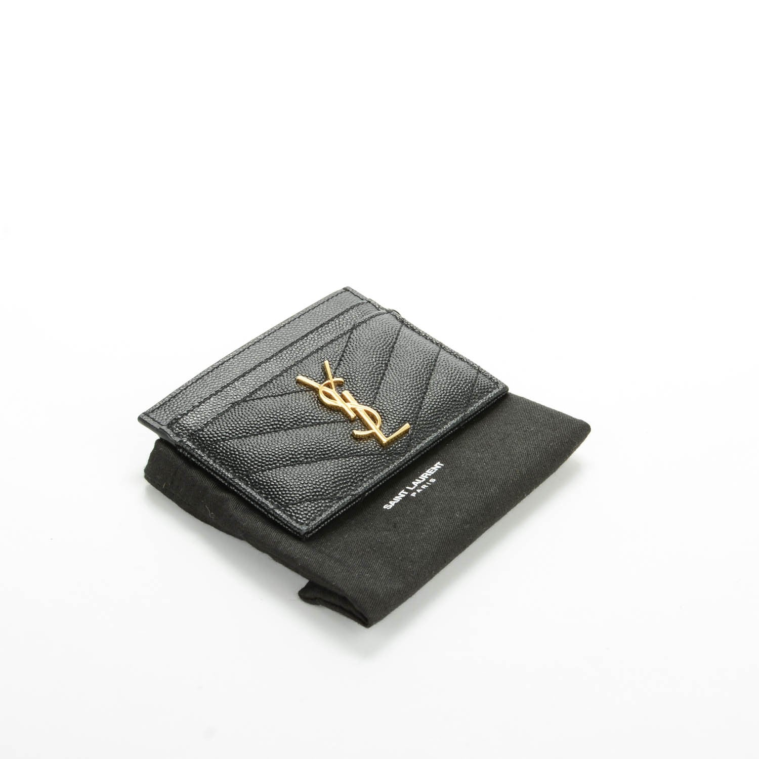 Saint Laurent Grain De Poudre Matelasse Chevron Monogram Credit Card Case Black 4 of 7