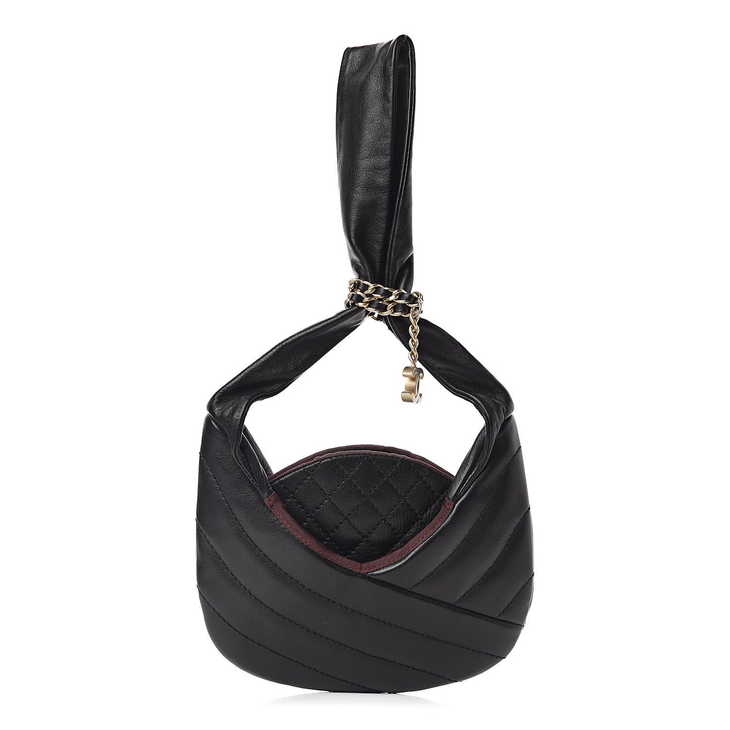 Calfskin Quilted Small Chain Evening Bag Black