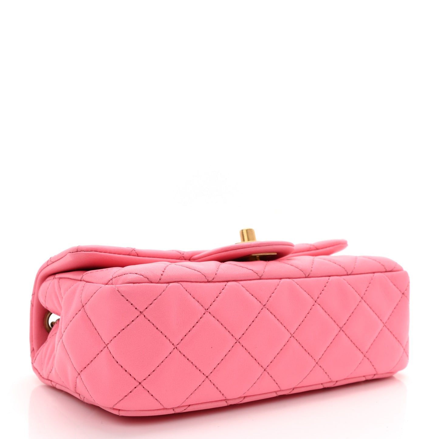 Lambskin Quilted Mini Rectangular Pearl Crush Flap Pink