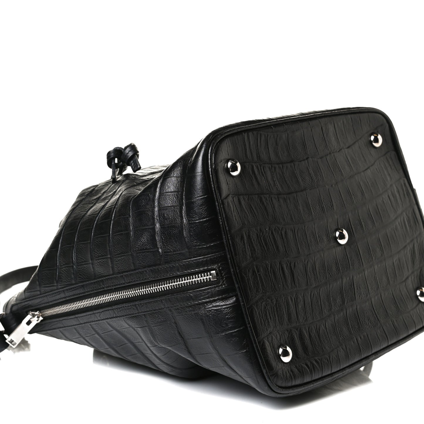 Calfskin Crocodile Embossed Large Emmanuelle Bucket Bag Black