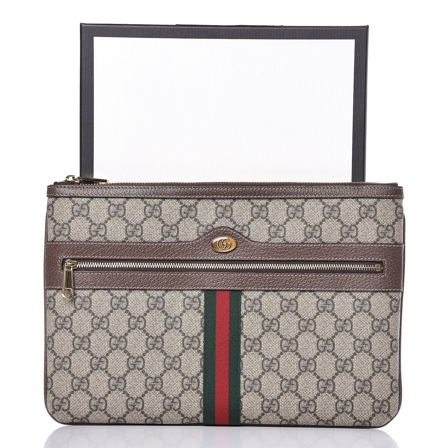 GG Supreme Monogram Large Ophidia Pouch Clutch Brown