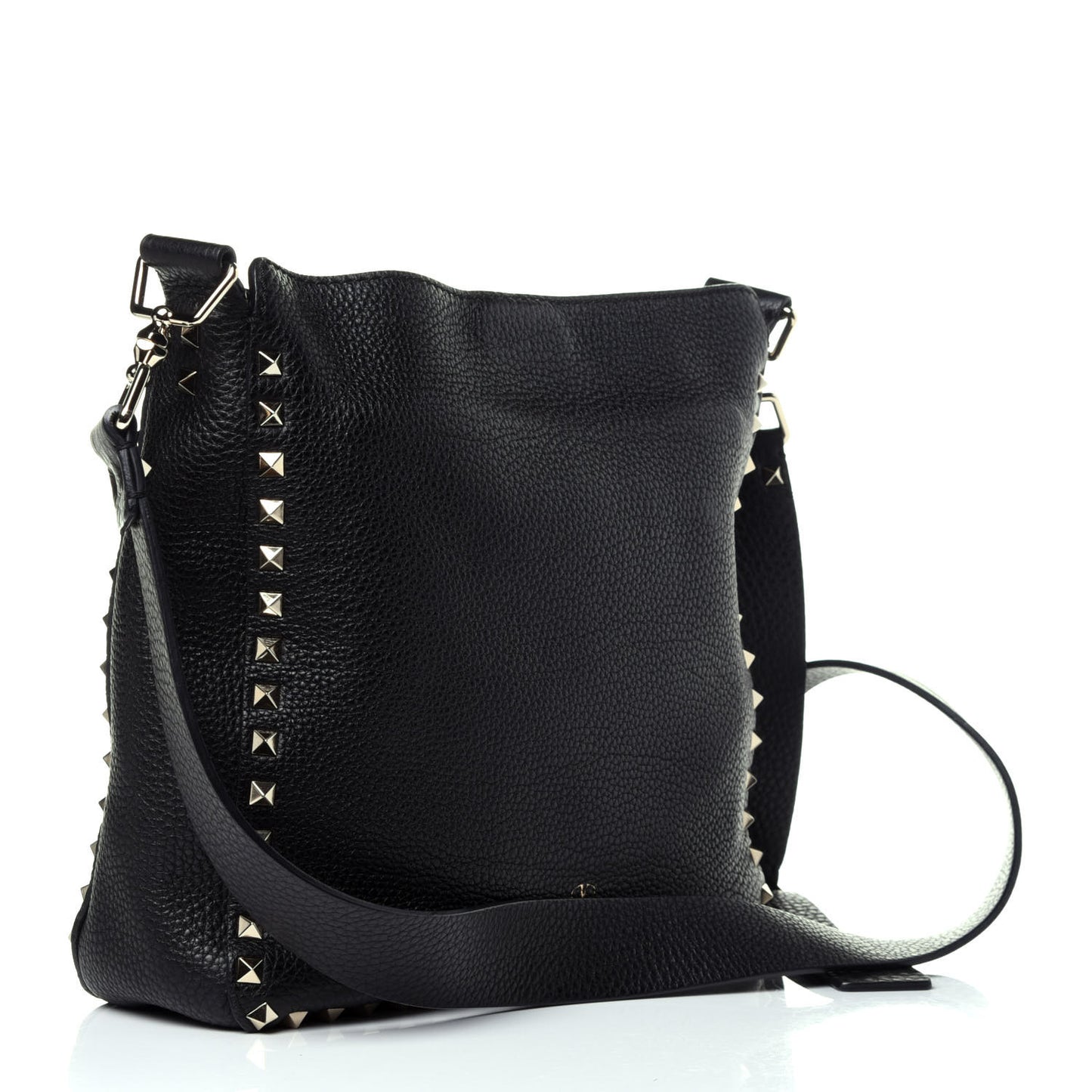 Pebbled Calfskin Small Rockstud Flip-Lock Messenger Bag Black