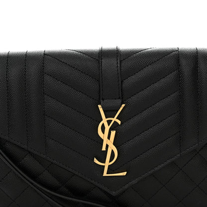 Saint Laurent Grain De Poudre Textured Mixed Matelasse Triquilt Monogram Clutch Black 8 of 15