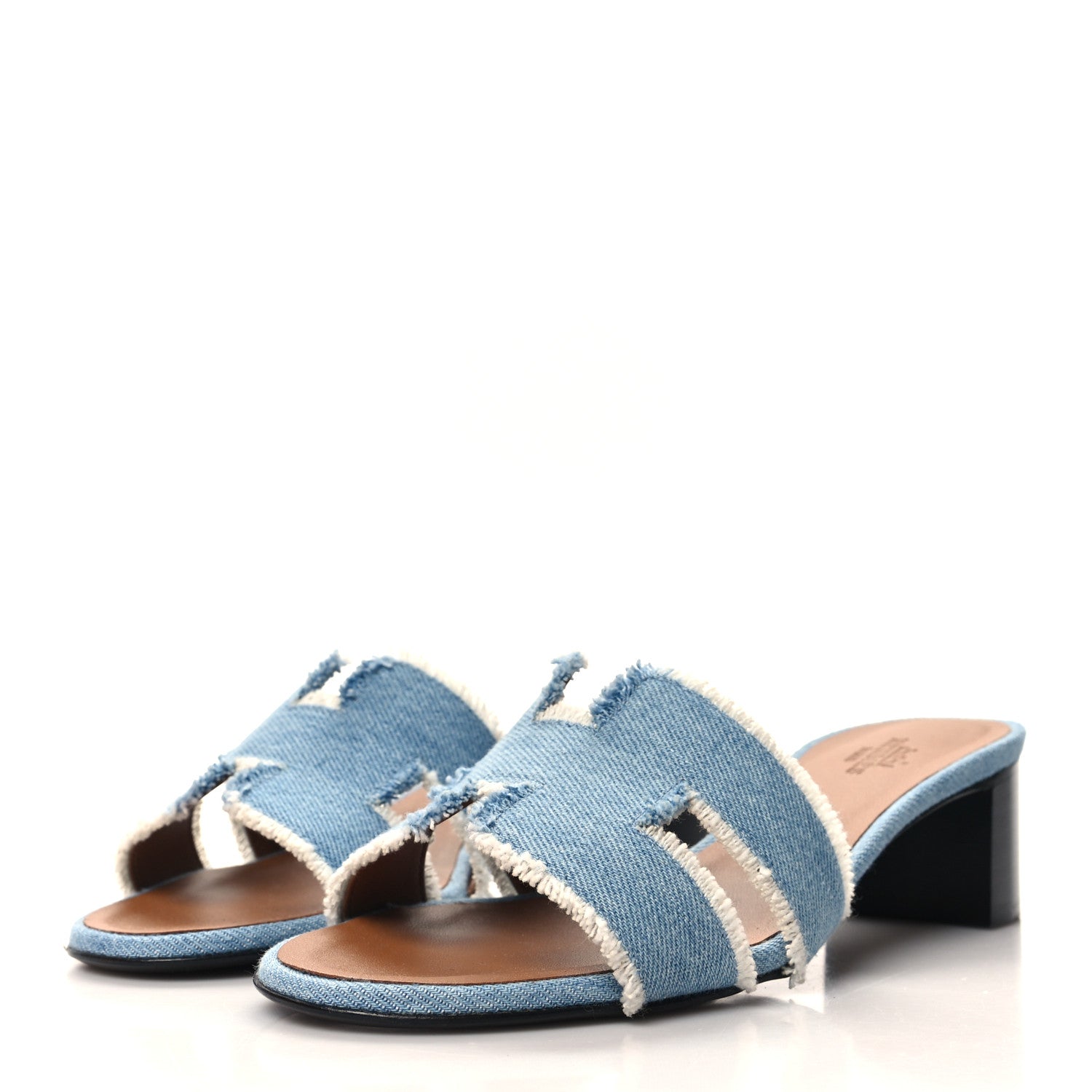 Hermes Denim Fringe Oasis Sandals 37 Bleu Clair 3 of 8