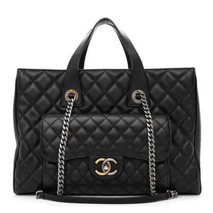 Chanel Metallic Grained Calfskin Quilted Large Casual Pocket Tote Black 1 of 11