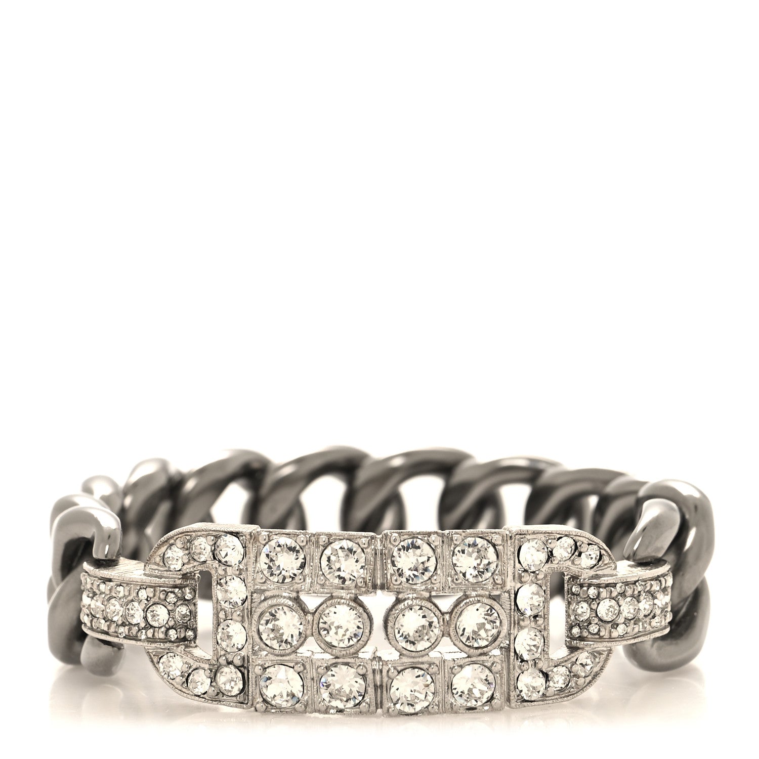 Chanel Crystal Chain Link CC Bracelet Ruthenium 1 of 5