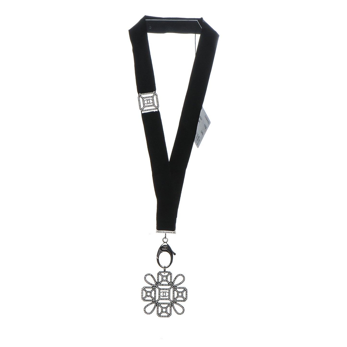 Crystal CC Lanyard Necklace Black Silver