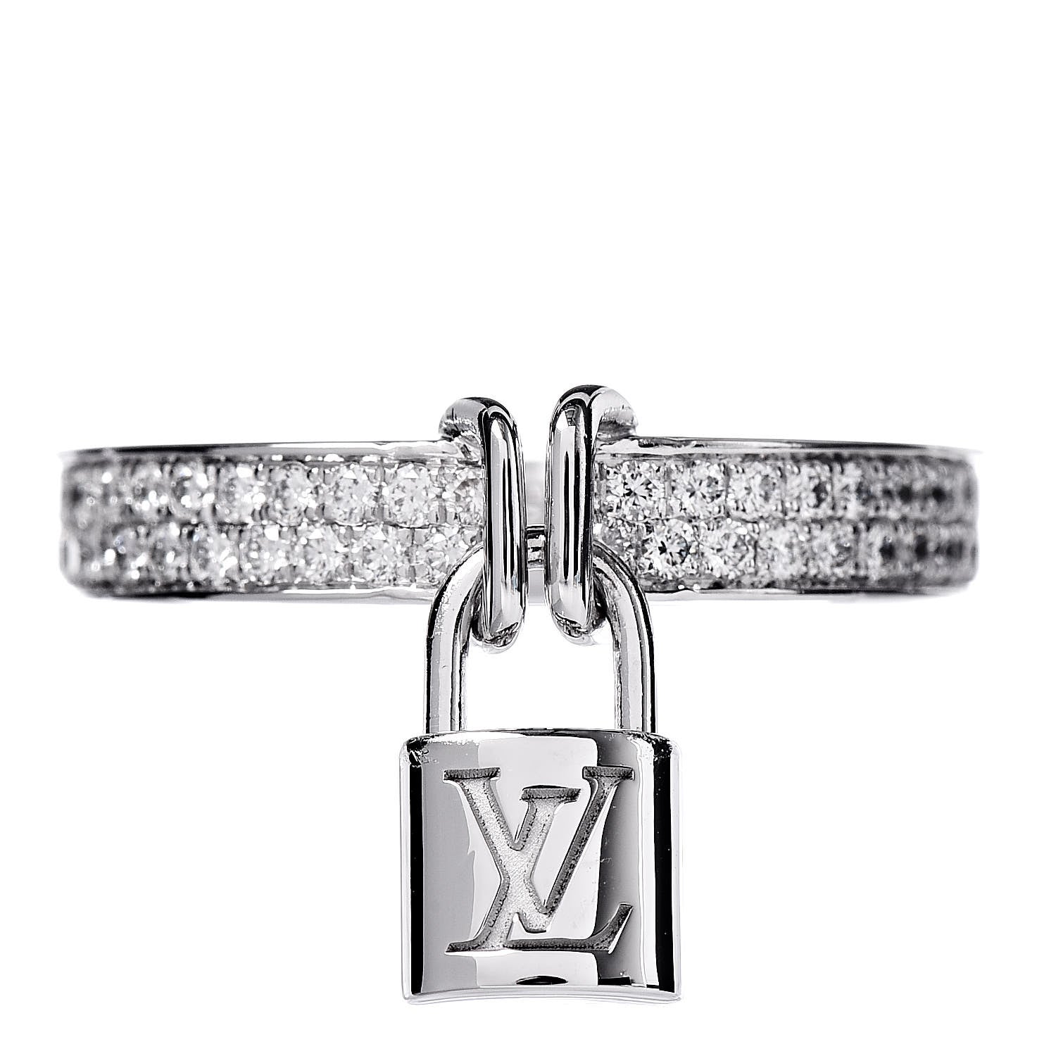 Louis Vuitton 18K White Gold Diamond Lockit Ring 51 5.75 1 of 6