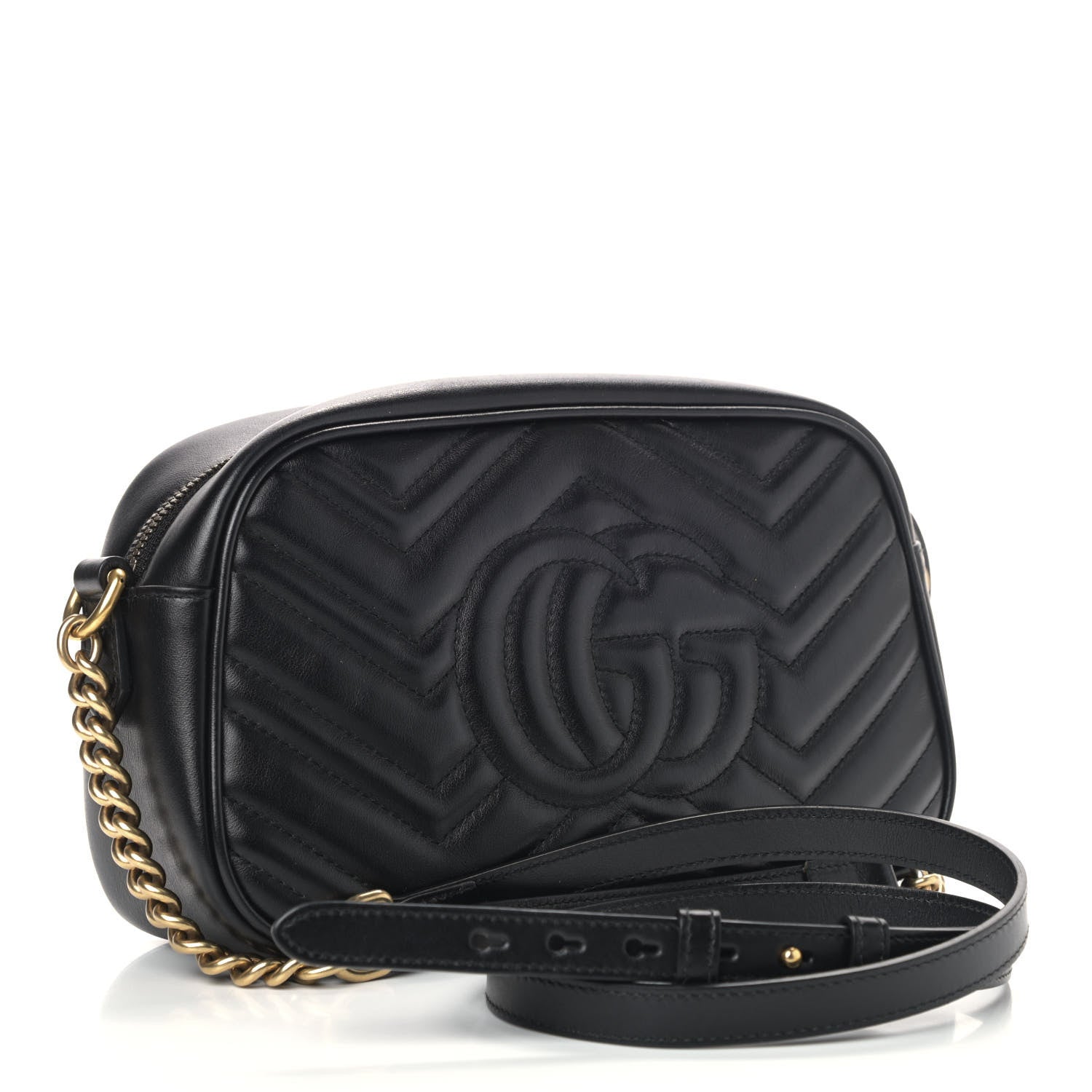 Gucci Calfskin Matelasse Small GG Marmont Chain Shoulder Bag Black 2 of 8