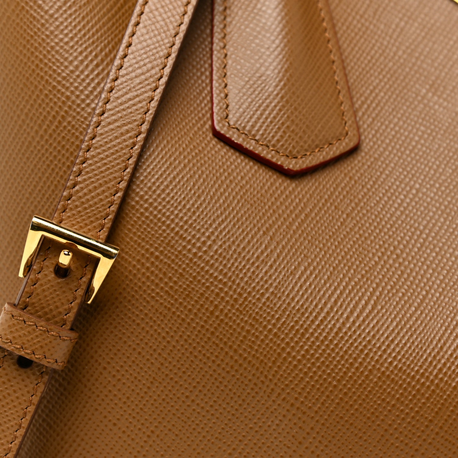 Prada Saffiano Cuir Large Double Bag Caramel Fuoco 7 of 19