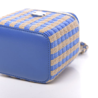 Chanel Raffia Jute Striped Mini Vanity Case With Chain Blue Beige 10 of 11